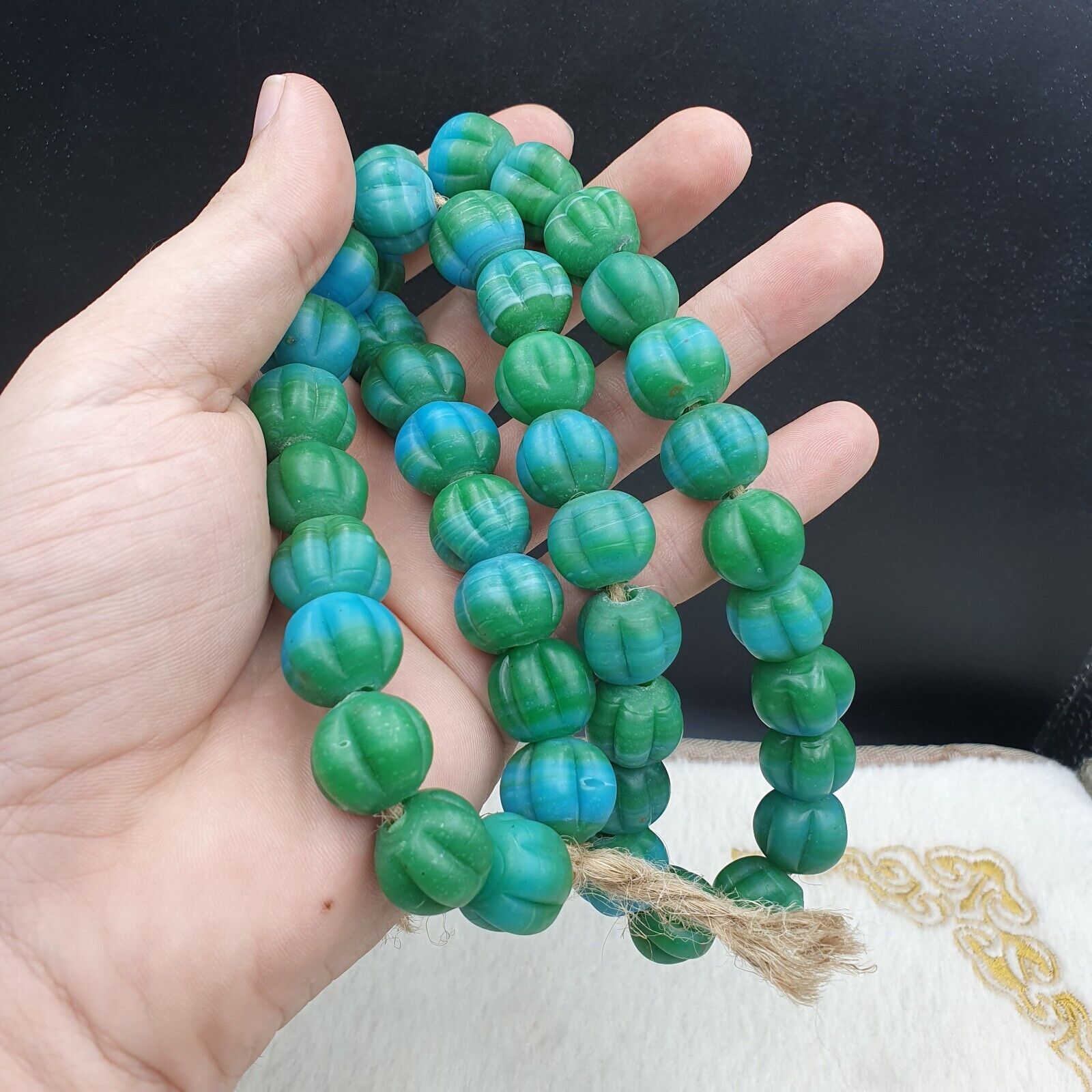 Vintage Handmade Lamp work Beads-"Flower" 16mm Full Long Strand