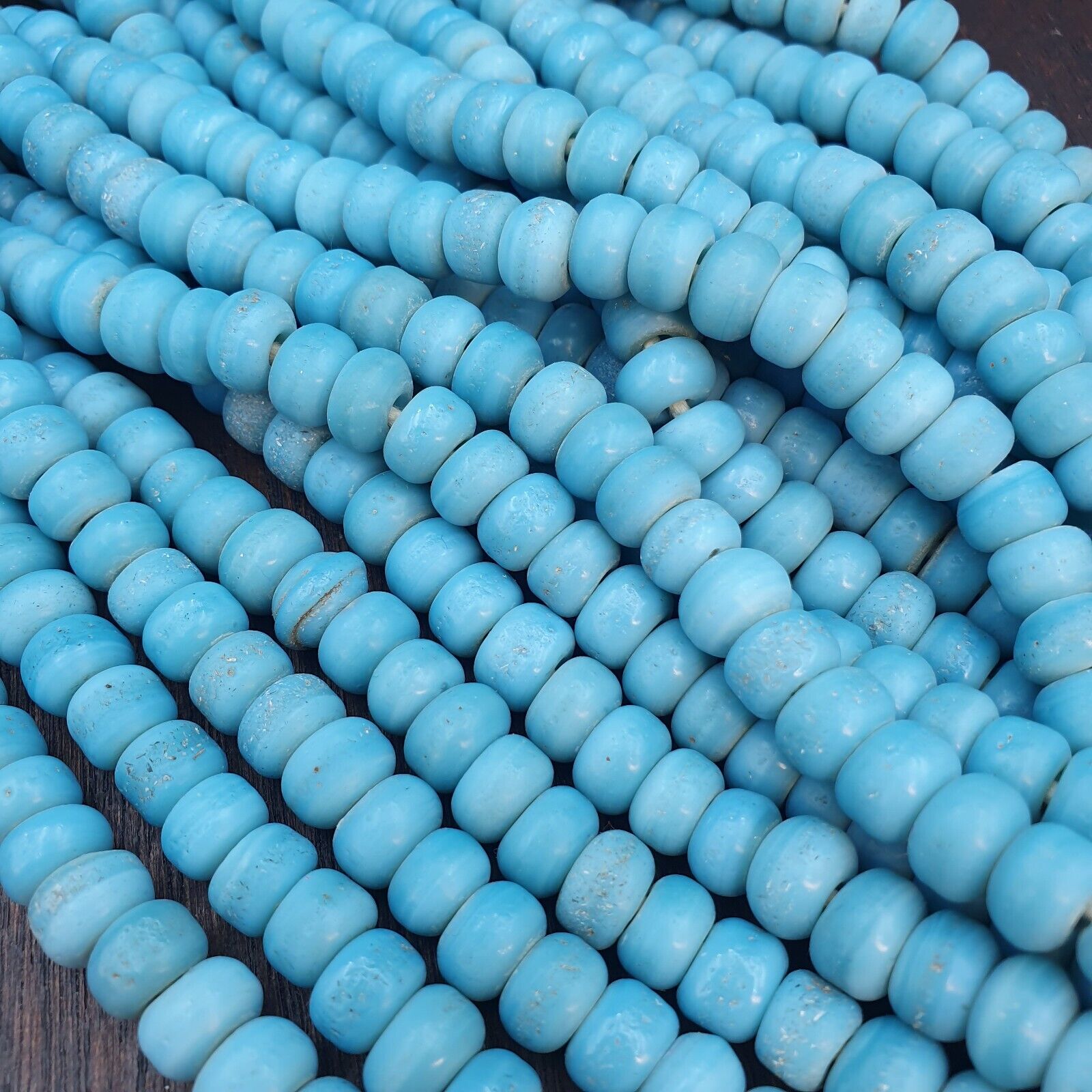 BEAUTIFUL OLD AFRICAN  Sky Blue GLASS Vintage 9mm BEADS Long Strands Strand