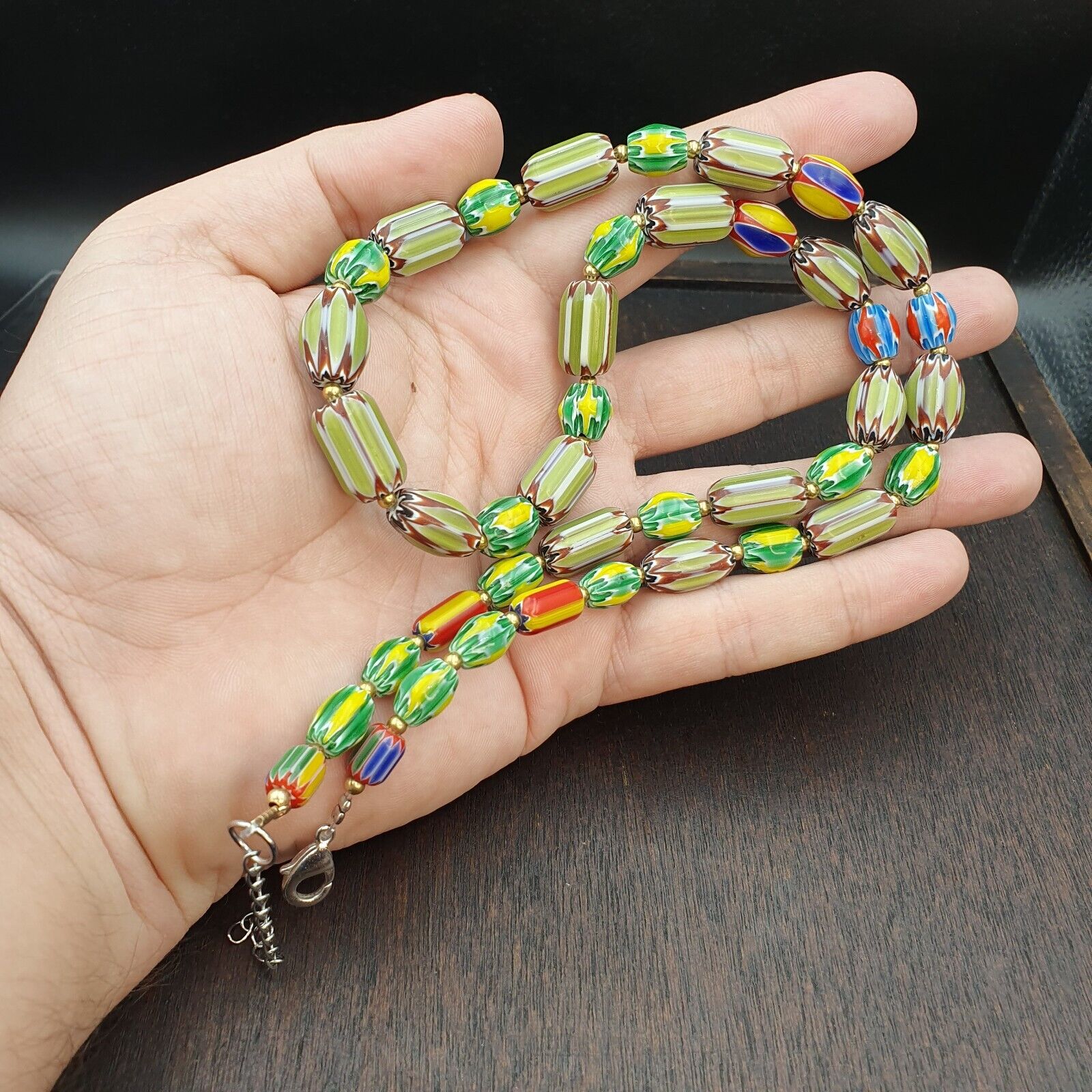 Vintage OLD Glass Chevron and Fancy GLASS BEADS Beaded NECKLACE