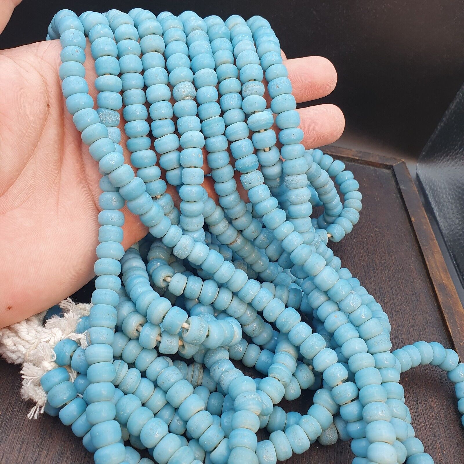 BEAUTIFUL OLD AFRICAN  Sky Blue GLASS Vintage 9mm BEADS Long Strands Strand