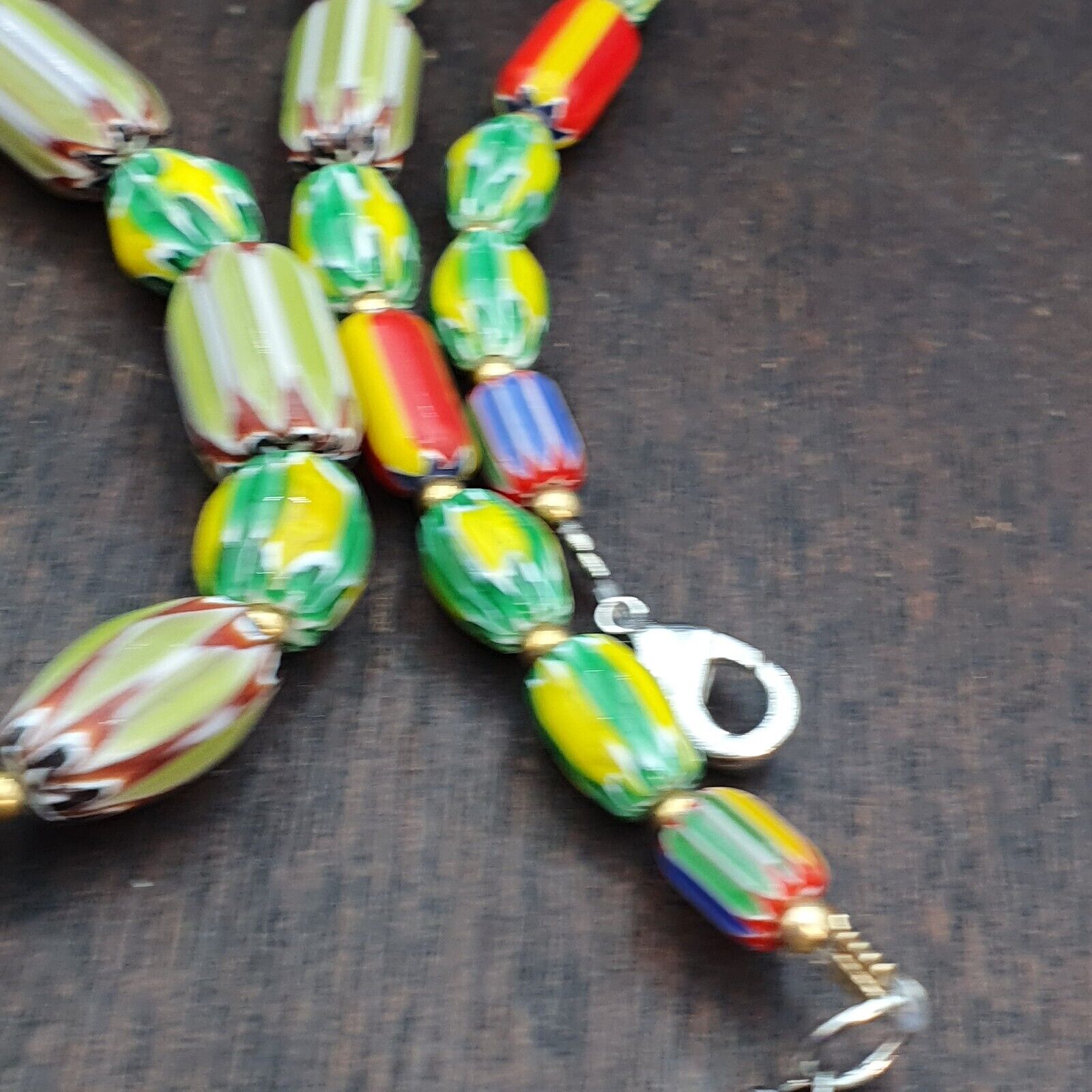 Vintage OLD Glass Chevron and Fancy GLASS BEADS Beaded NECKLACE