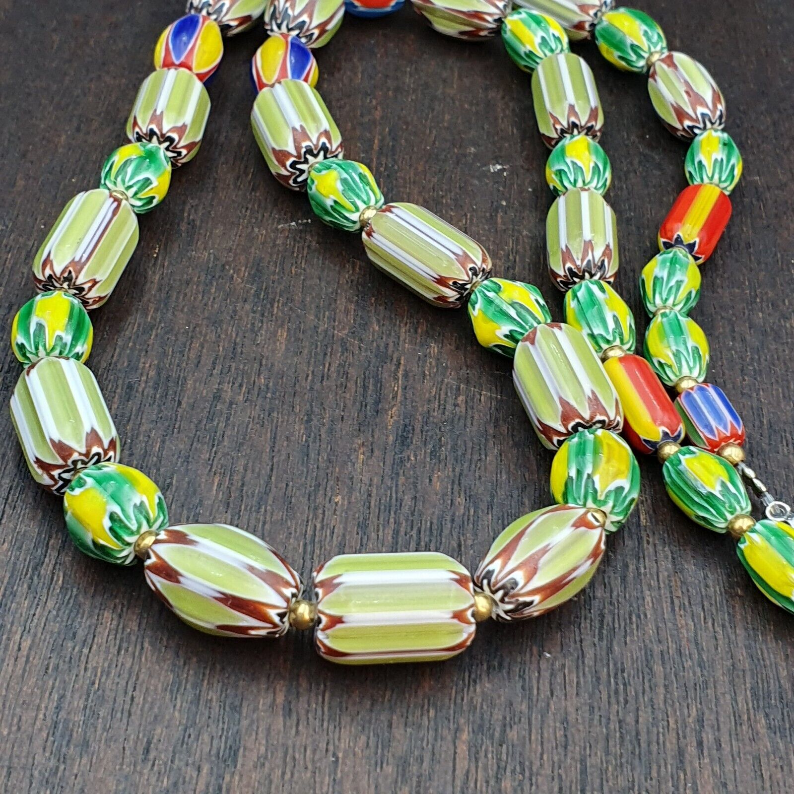 Vintage OLD Glass Chevron and Fancy GLASS BEADS Beaded NECKLACE