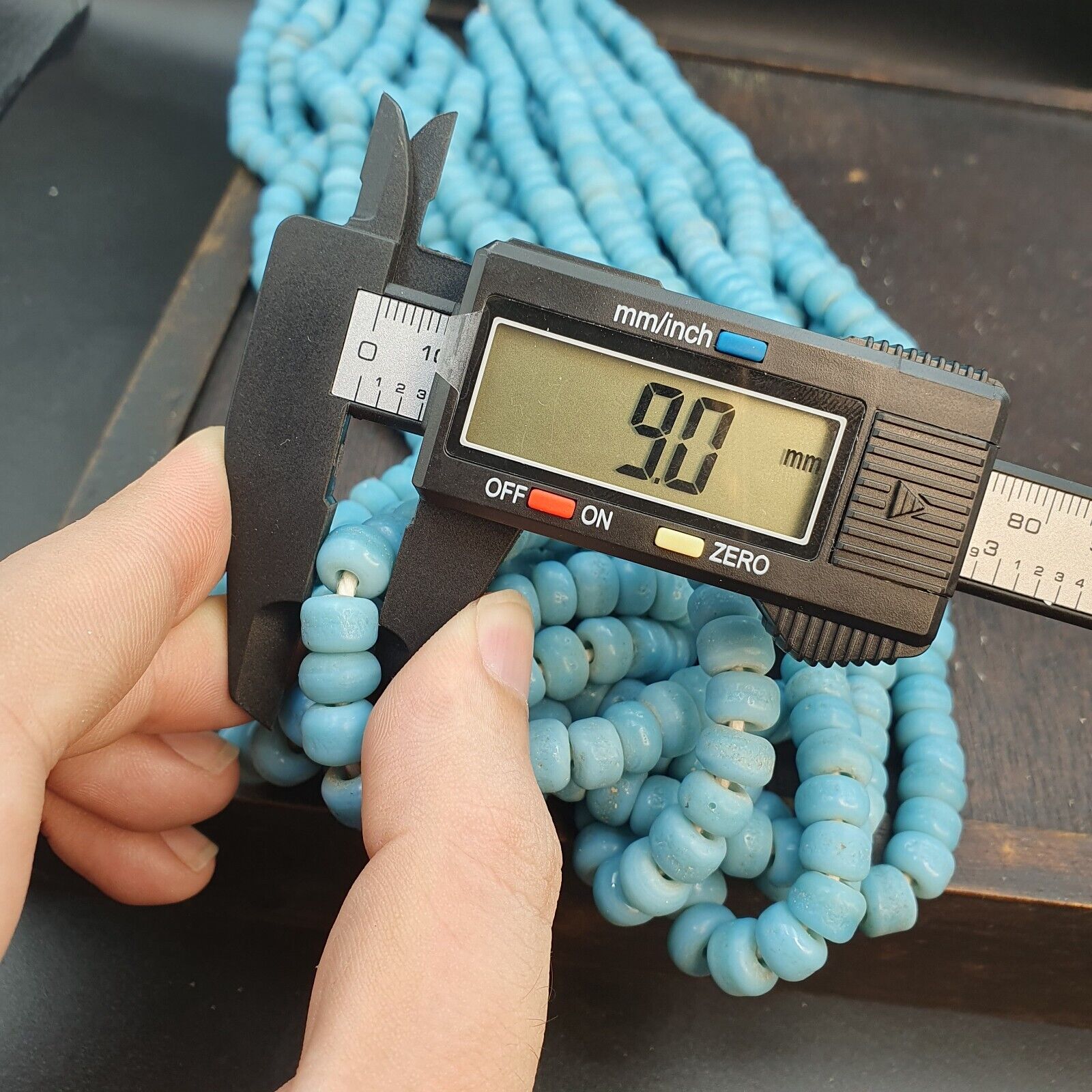 BEAUTIFUL OLD AFRICAN  Sky Blue GLASS Vintage 9mm BEADS Long Strands Strand