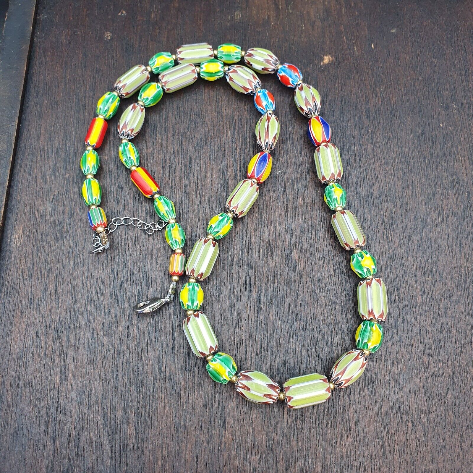 Vintage OLD Glass Chevron and Fancy GLASS BEADS Beaded NECKLACE