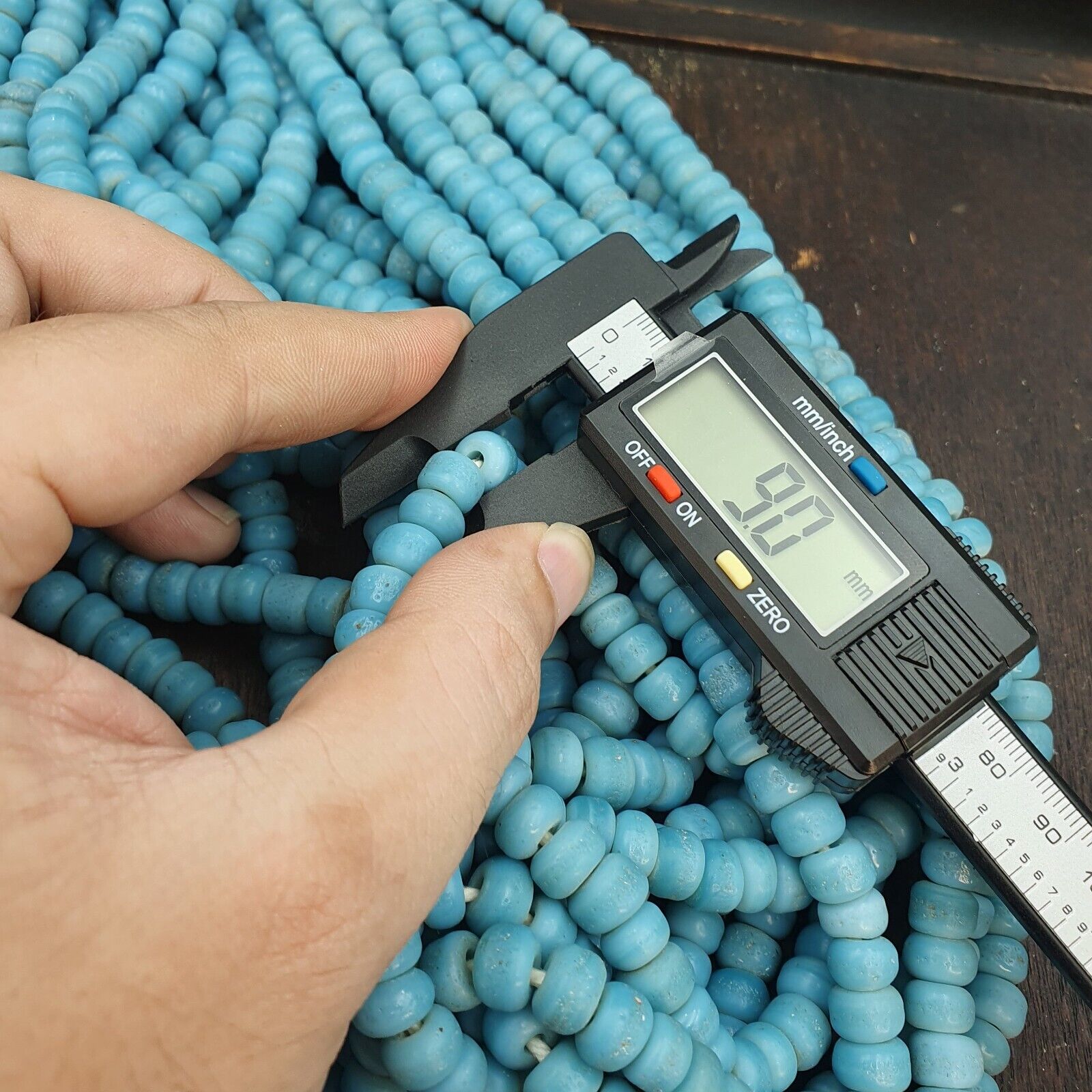 BEAUTIFUL OLD AFRICAN  Sky Blue GLASS Vintage 9mm BEADS Long Strands Strand