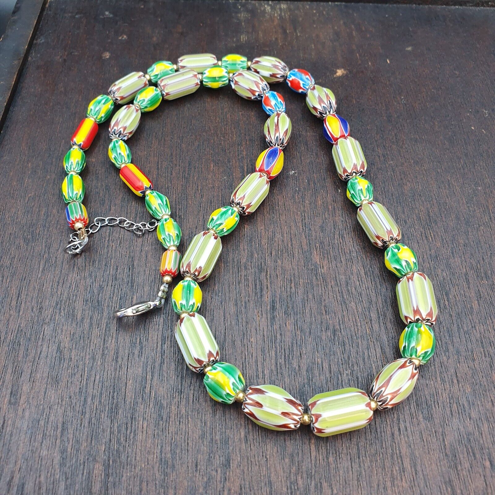 Vintage OLD Glass Chevron and Fancy GLASS BEADS Beaded NECKLACE