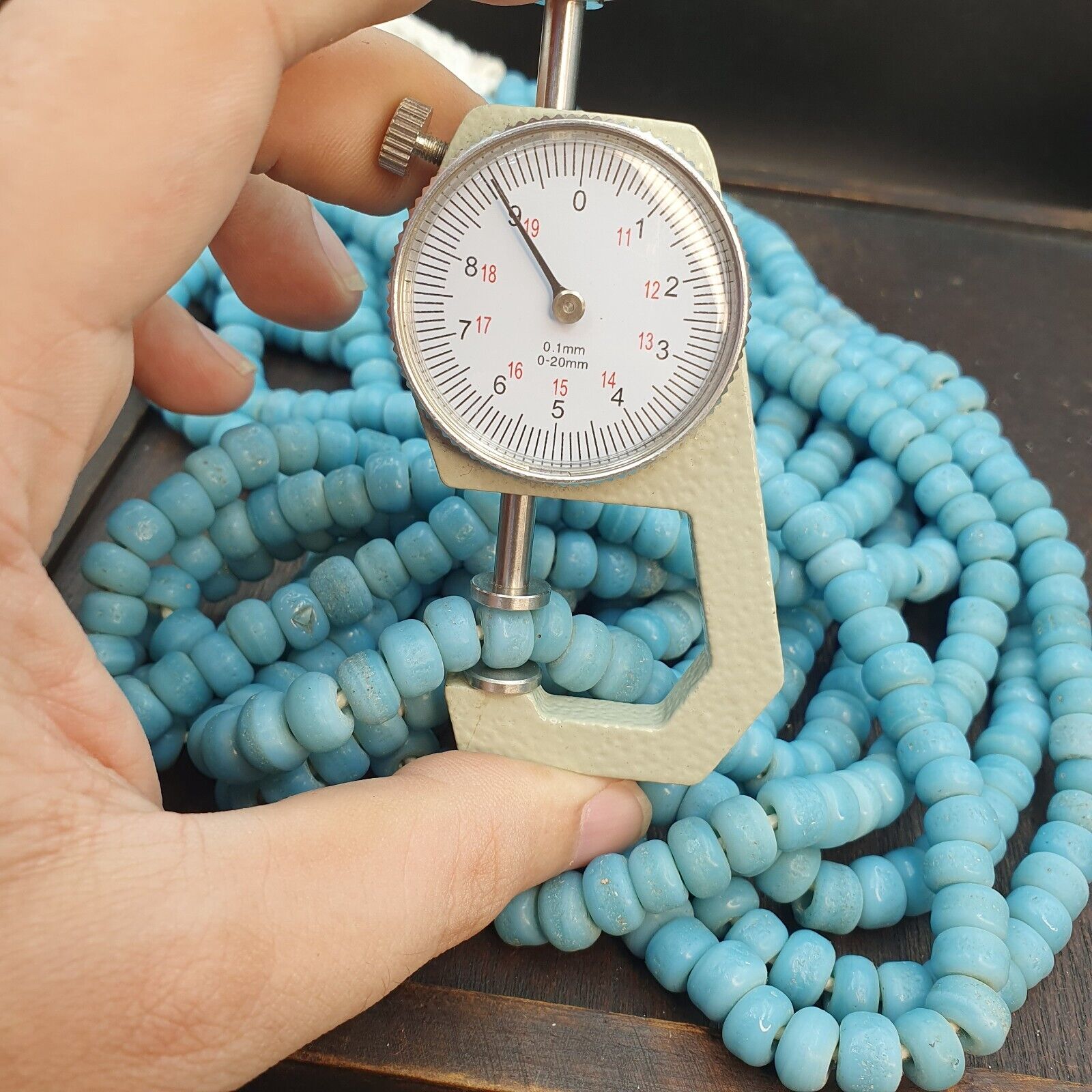 BEAUTIFUL OLD AFRICAN  Sky Blue GLASS Vintage 9mm BEADS Long Strands Strand