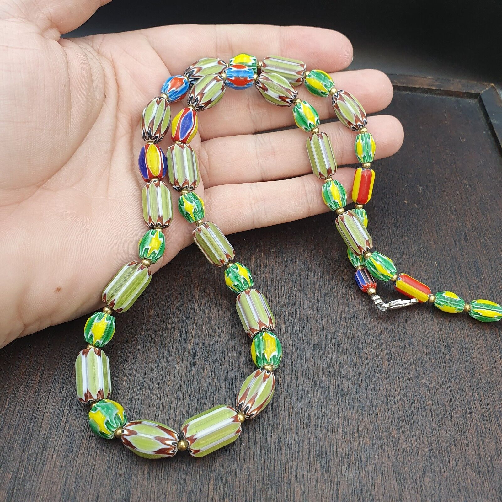 Vintage OLD Glass Chevron and Fancy GLASS BEADS Beaded NECKLACE