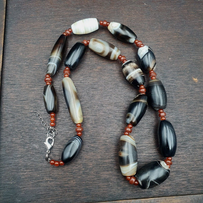 Ancient Himalayan Indo Tibetan Carnelian Agate Sulimani Beads Necklace Mala