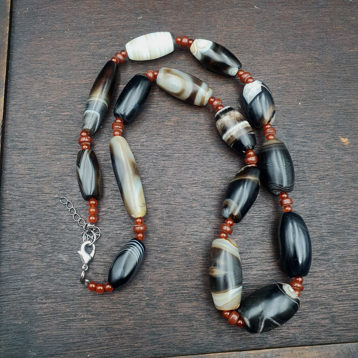 Ancient Himalayan Indo Tibetan carnelian Agate Sulimani beads necklace mala