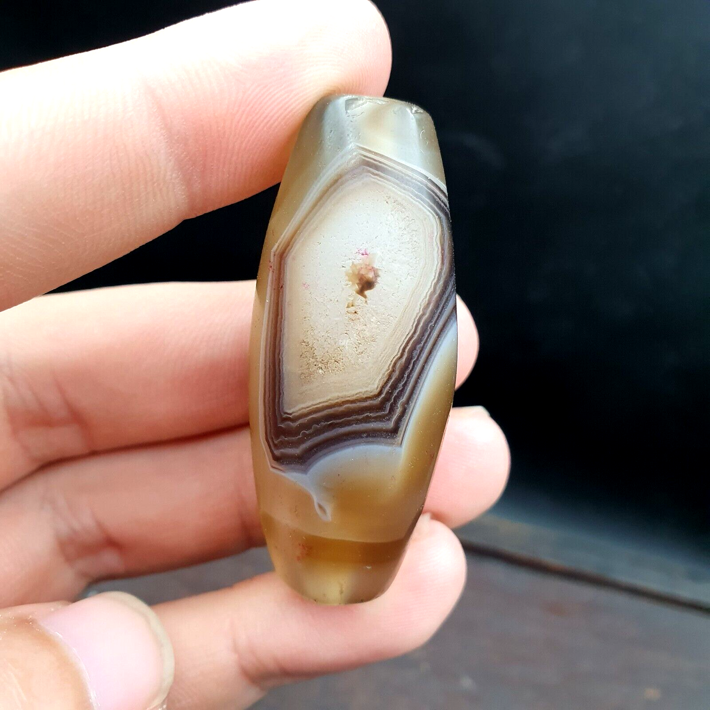 水晶眼瑪瑙老喜馬拉雅印度西藏尼泊爾古董護身符珠 B#367