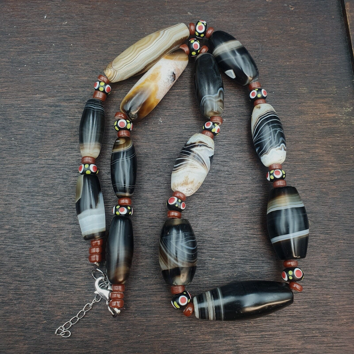 Ancient Himalayan Indo Tibetan Carnelian Agate Sulimani Beads Necklace Mala