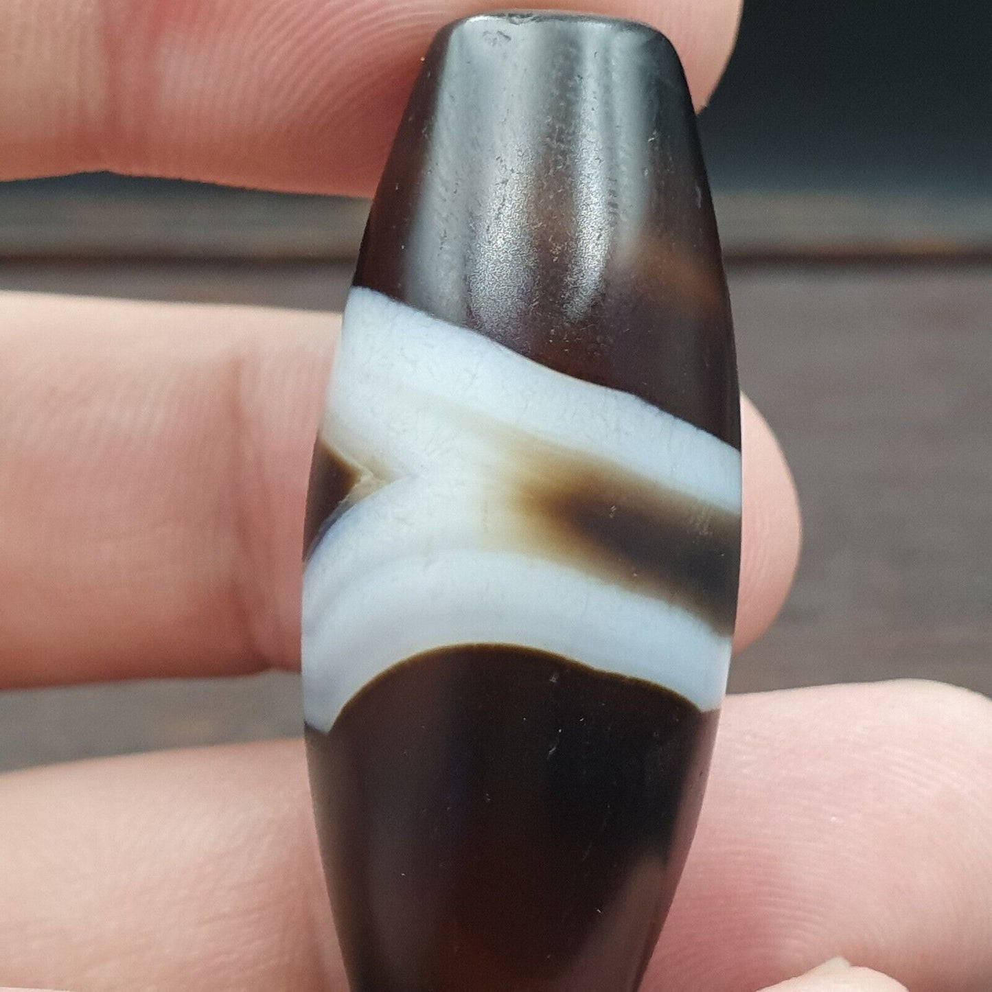 Seltene Auge Achat alte Himalaya Indo Tibet Nepal antike Amulett Perle B#365