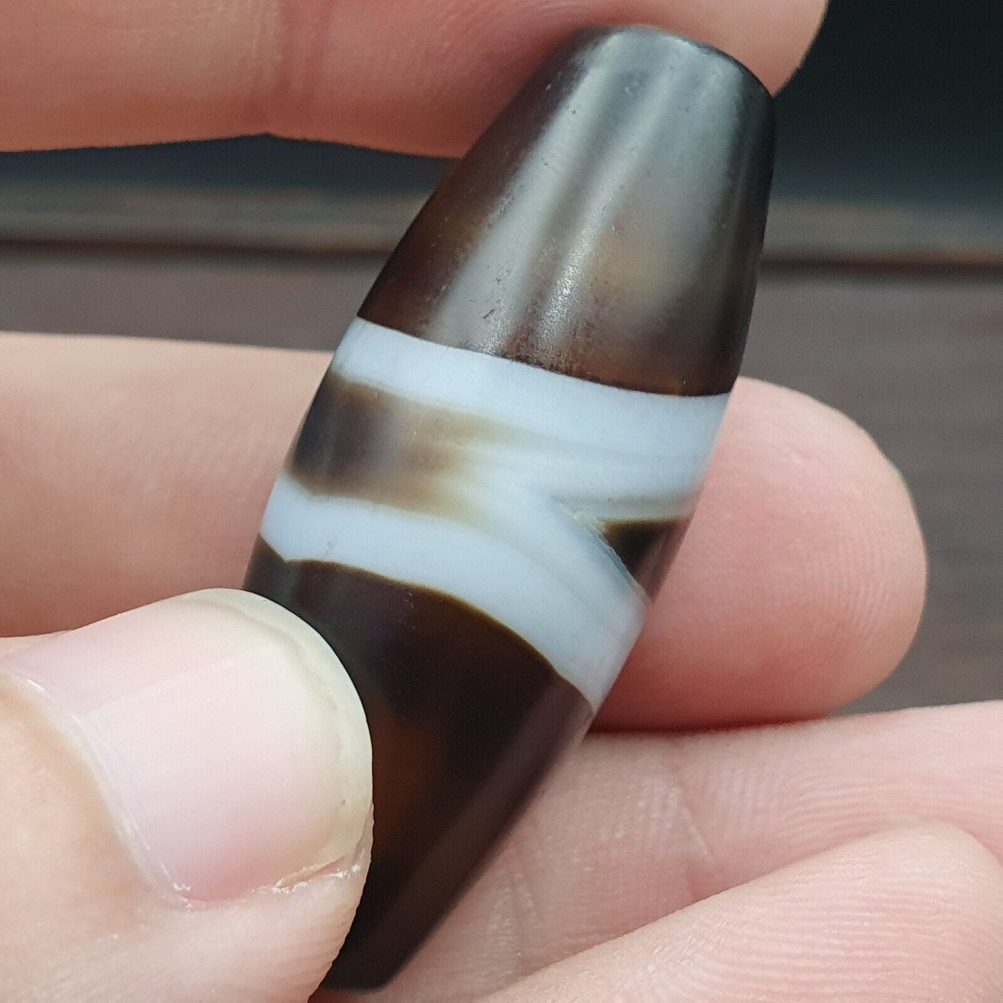 Seltene Auge Achat alte Himalaya Indo Tibet Nepal antike Amulett Perle B#365