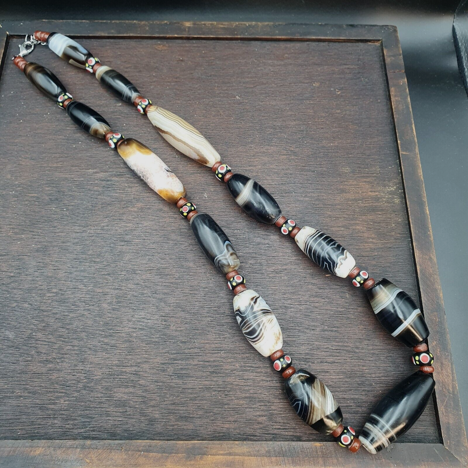 Ancient Himalayan Indo Tibetan carnelian Agate Sulimani beads necklace mala