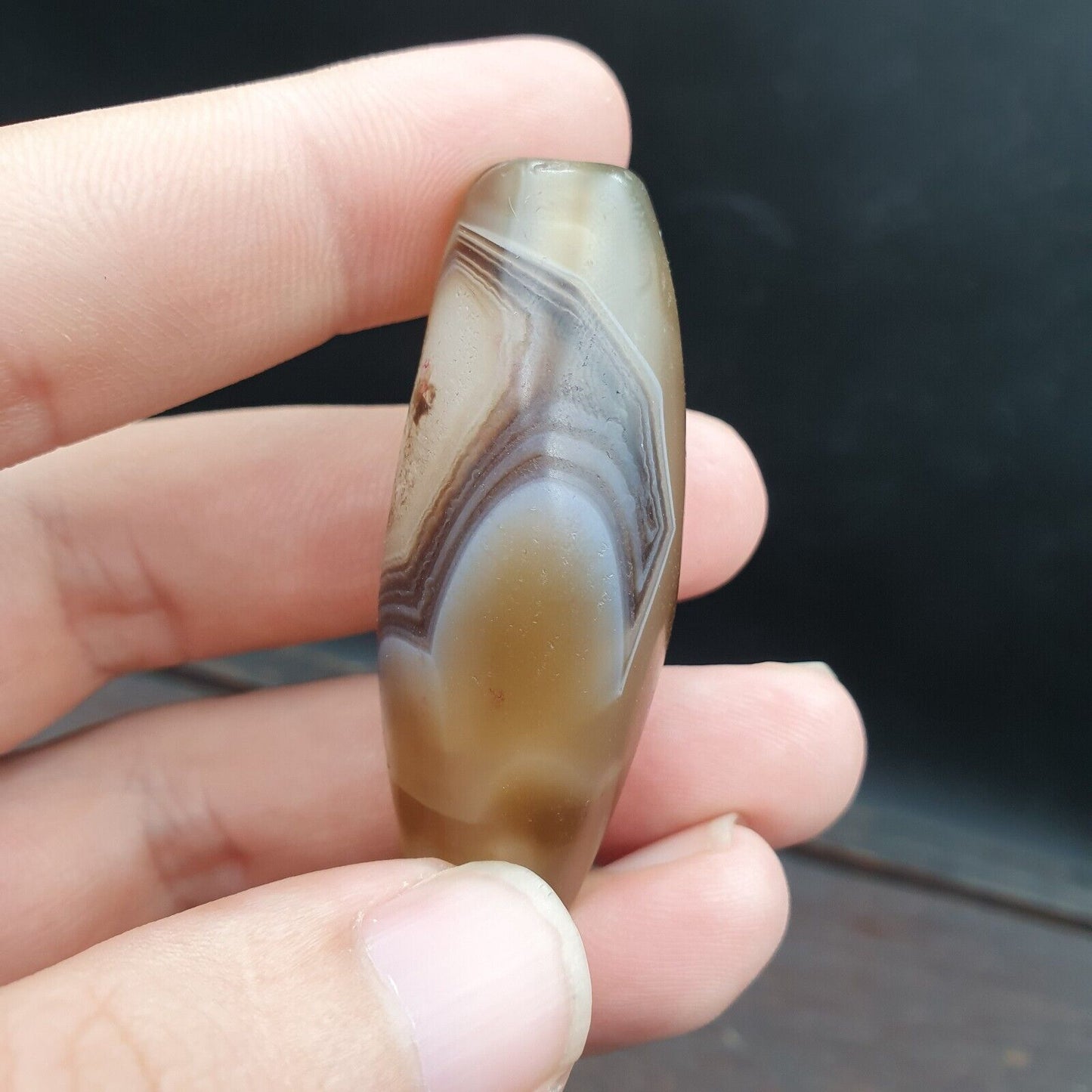 水晶眼瑪瑙老喜馬拉雅印度西藏尼泊爾古董護身符珠 B#367