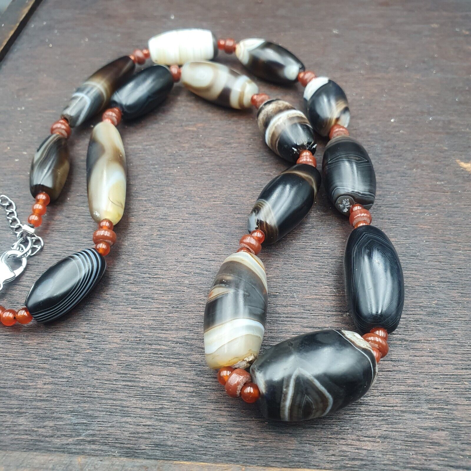 Ancient Himalayan Indo Tibetan carnelian Agate Sulimani beads necklace mala