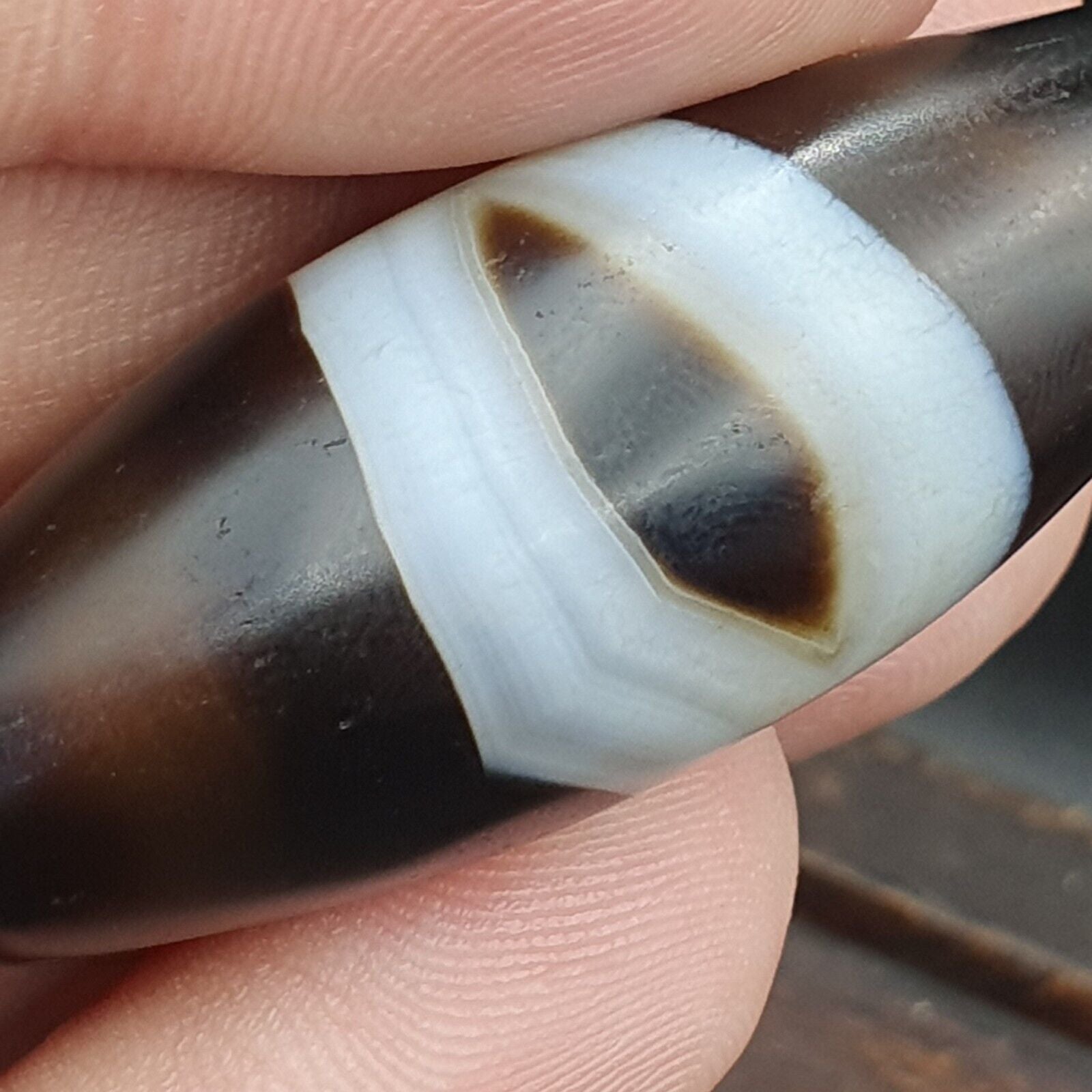 Rare Eye Agate Old Himalayan Indo Tibetan Nepal Antique Amulet Bead B#365
