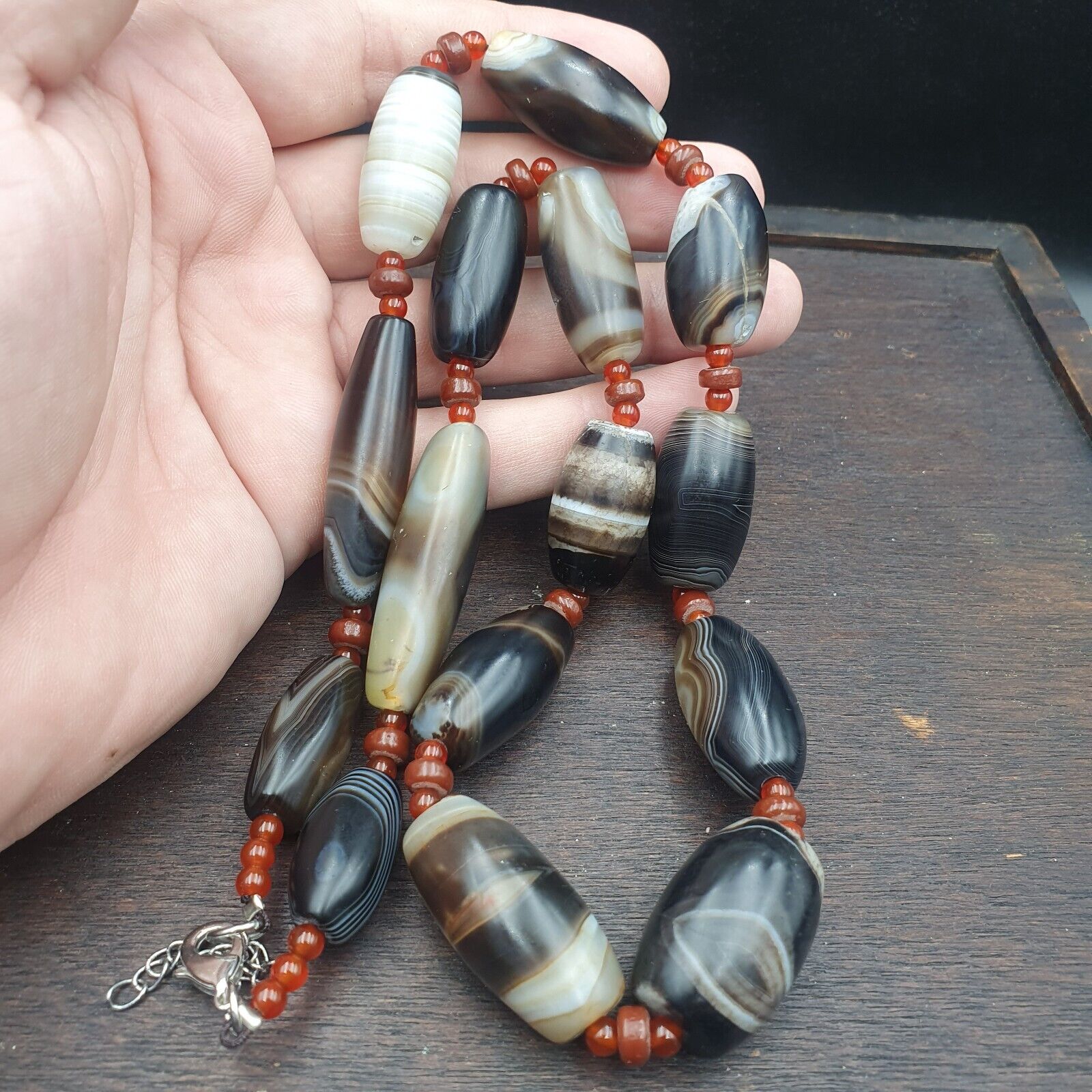 Ancient Himalayan Indo Tibetan carnelian Agate Sulimani beads necklace mala