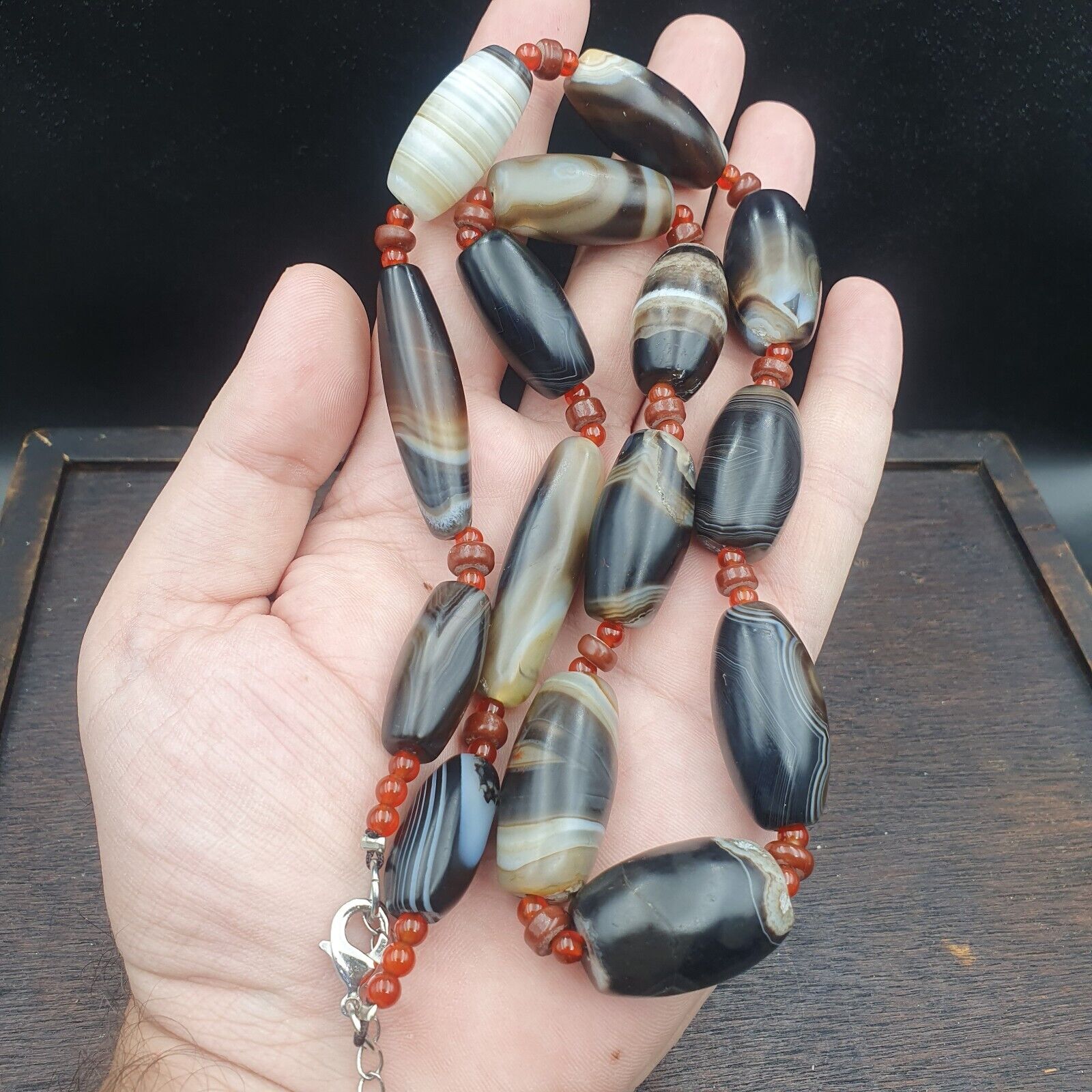 Ancient Himalayan Indo Tibetan carnelian Agate Sulimani beads necklace mala