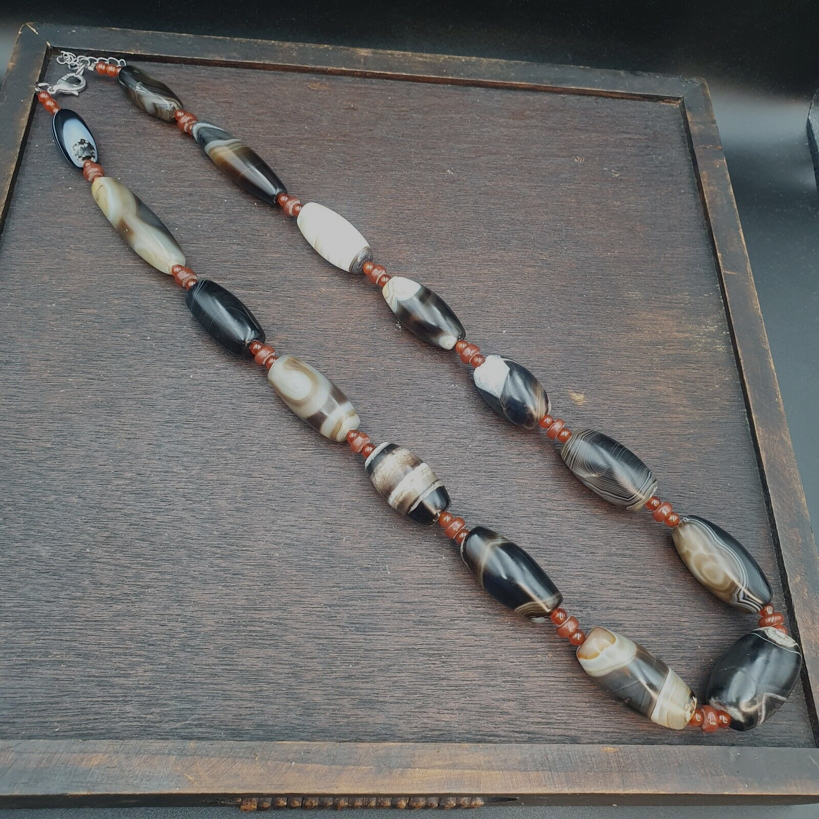 Ancient Himalayan Indo Tibetan carnelian Agate Sulimani beads necklace mala