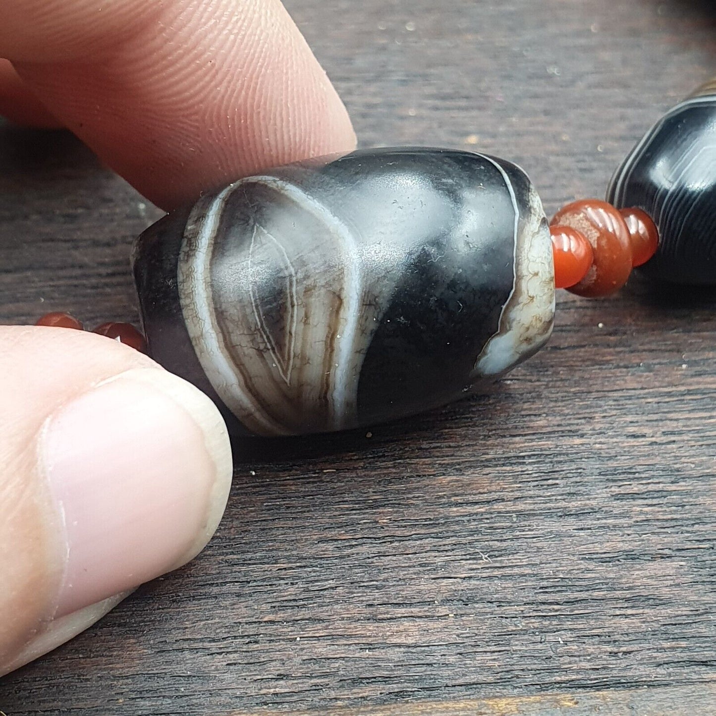 古代喜馬拉雅印度藏紅玉髓瑪瑙蘇里瑪尼珠項鍊馬拉