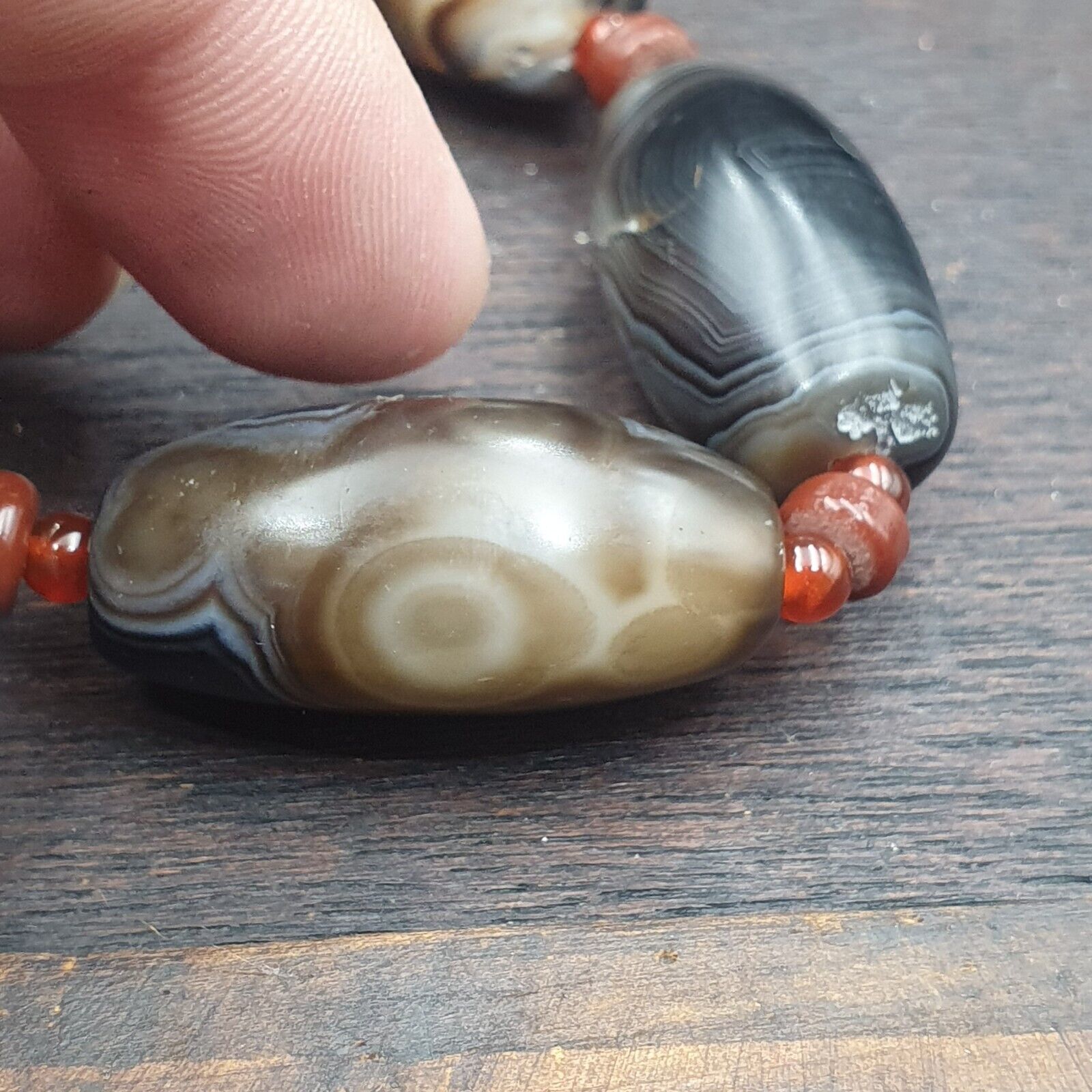 Ancient Himalayan Indo Tibetan carnelian Agate Sulimani beads necklace mala