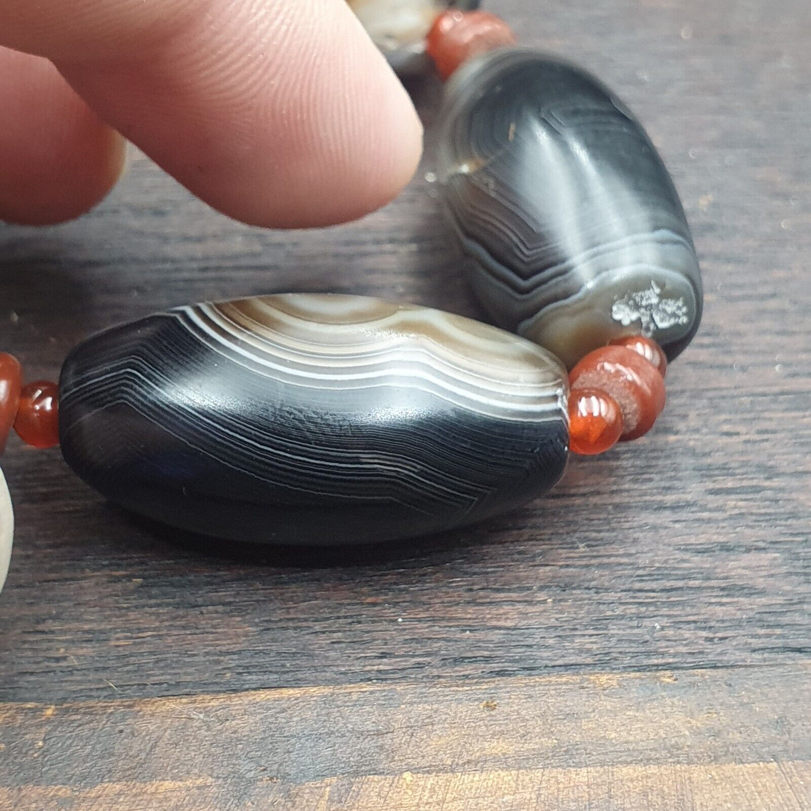 Ancient Himalayan Indo Tibetan carnelian Agate Sulimani beads necklace mala