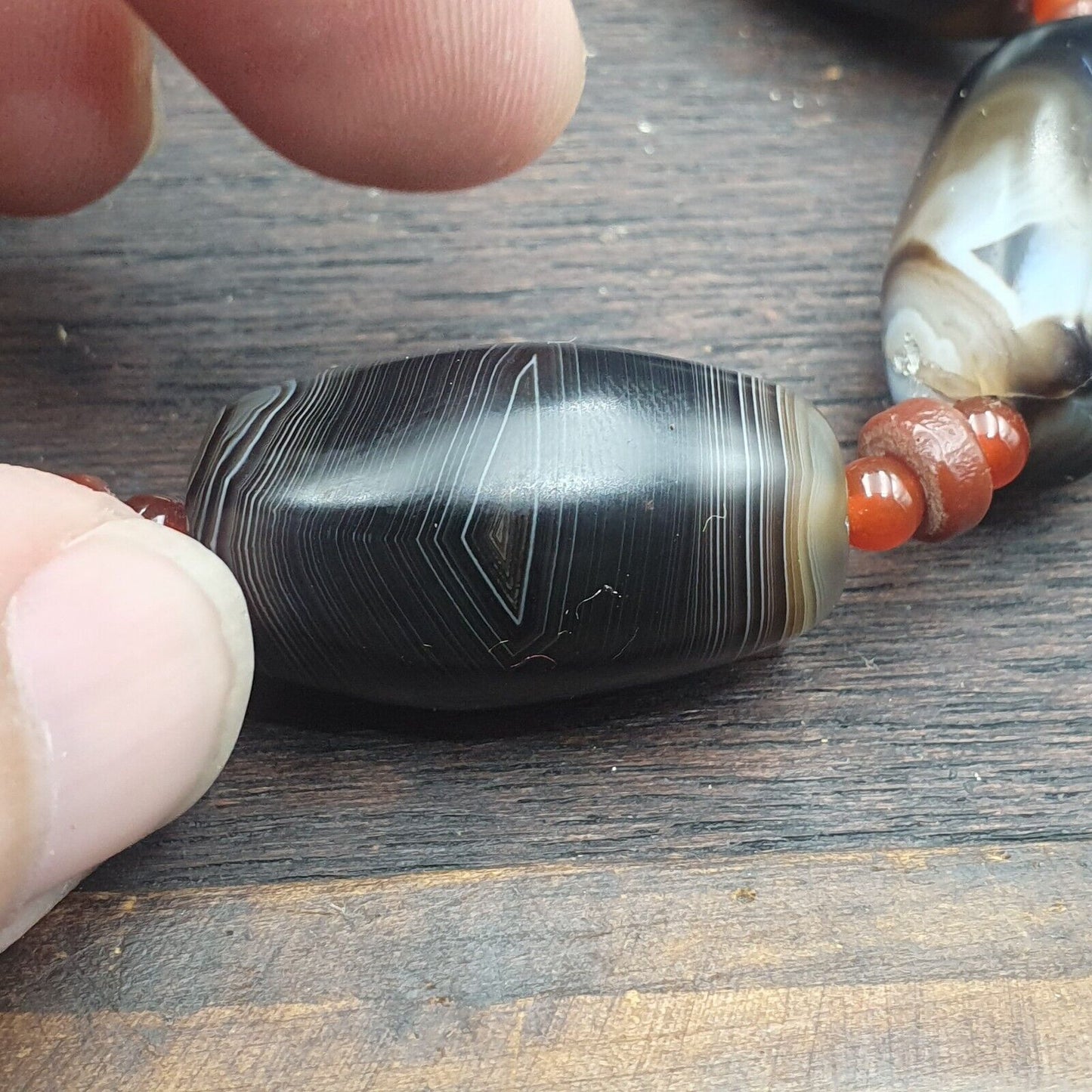 古代喜馬拉雅印度藏紅玉髓瑪瑙蘇里瑪尼珠項鍊馬拉