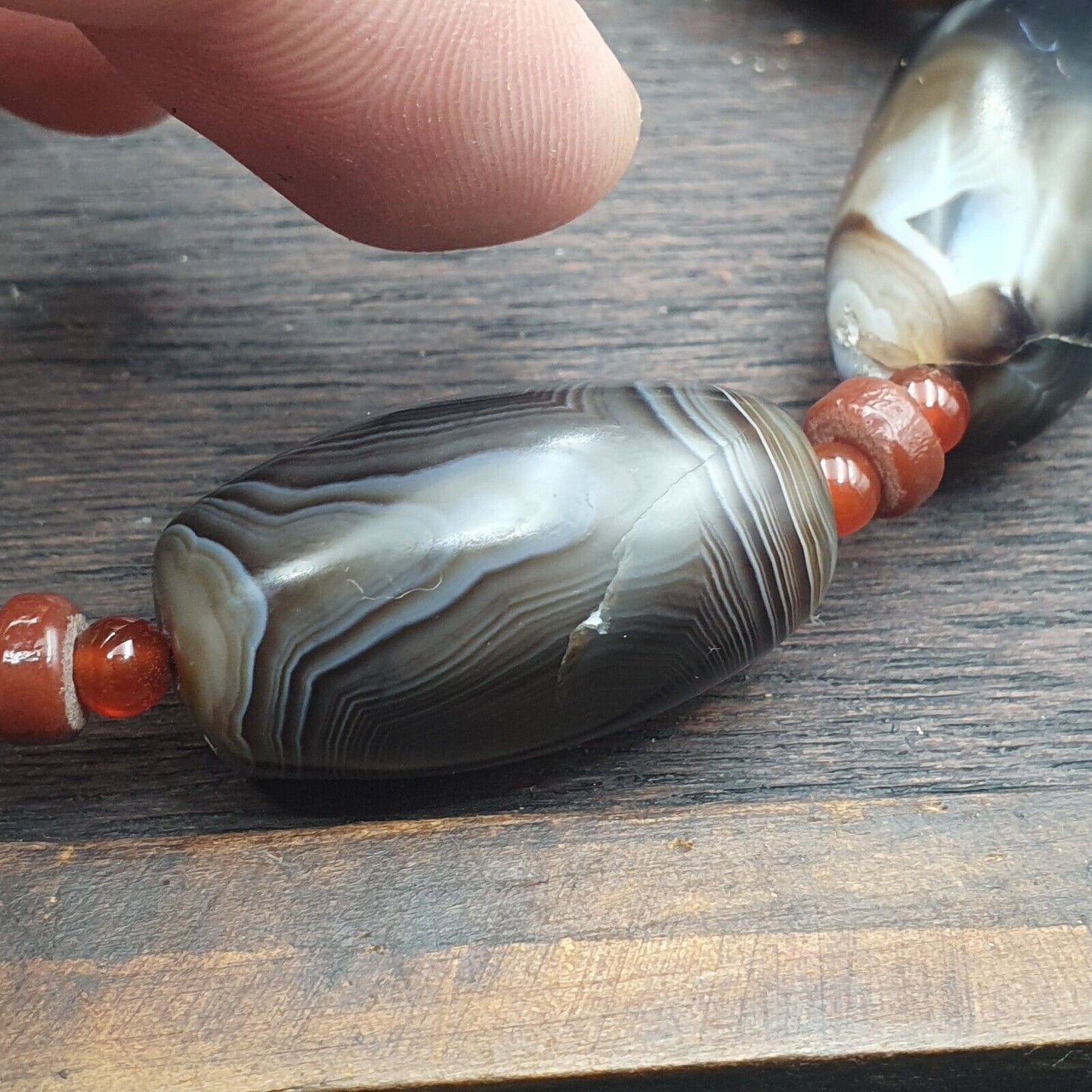古代喜馬拉雅印度藏紅玉髓瑪瑙蘇里瑪尼珠項鍊馬拉