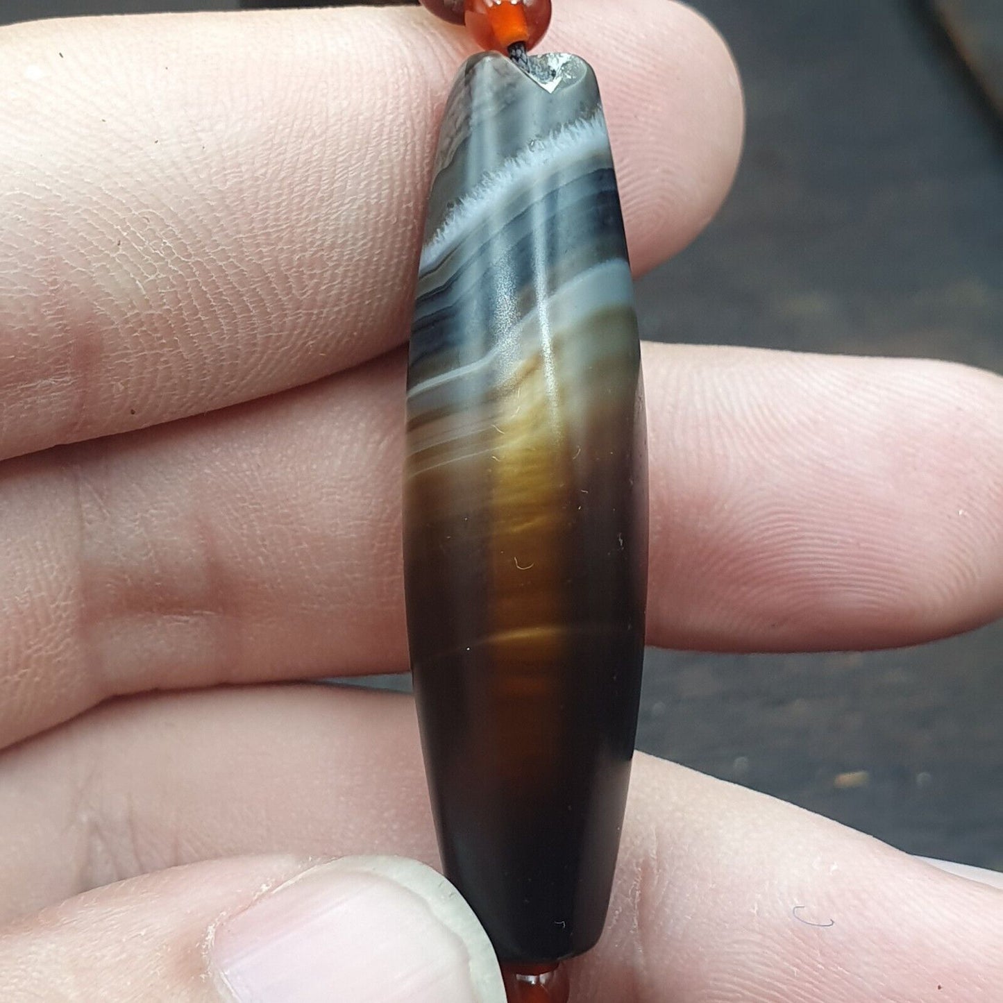 古代喜馬拉雅印度藏紅玉髓瑪瑙蘇里瑪尼珠項鍊馬拉