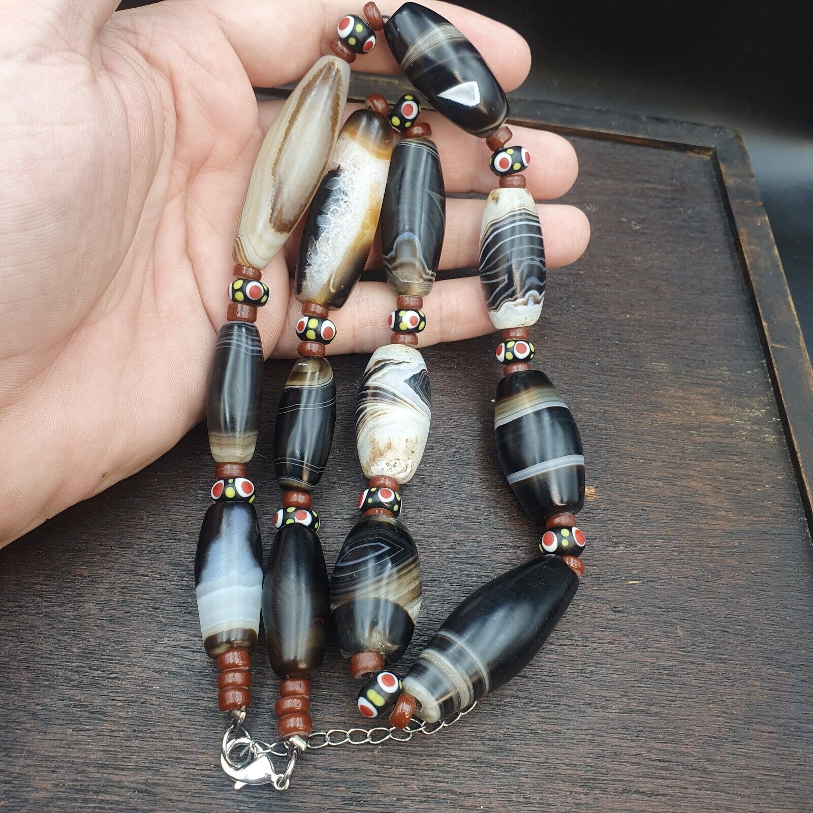Ancient Himalayan Indo Tibetan carnelian Agate Sulimani beads necklace mala