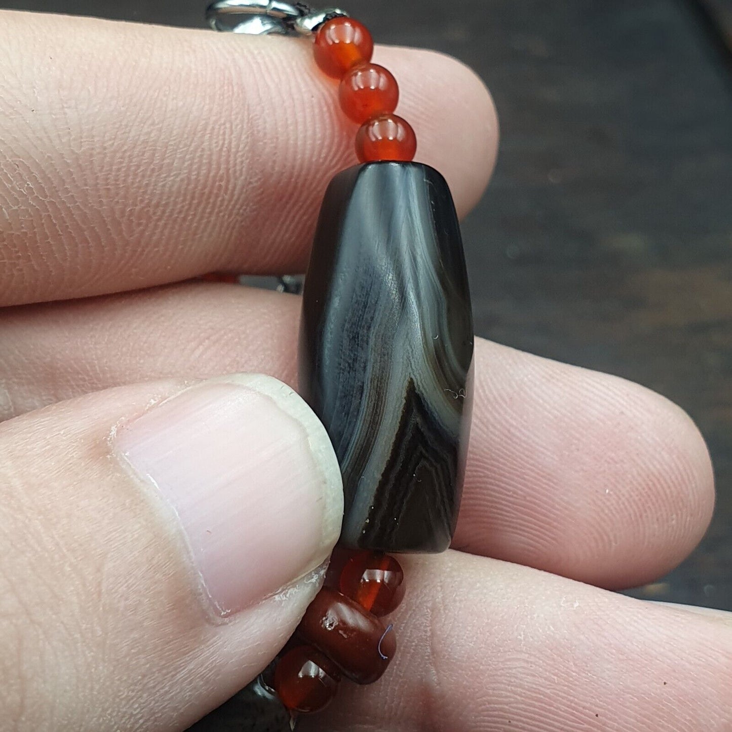 古代喜馬拉雅印度藏紅玉髓瑪瑙蘇里瑪尼珠項鍊馬拉