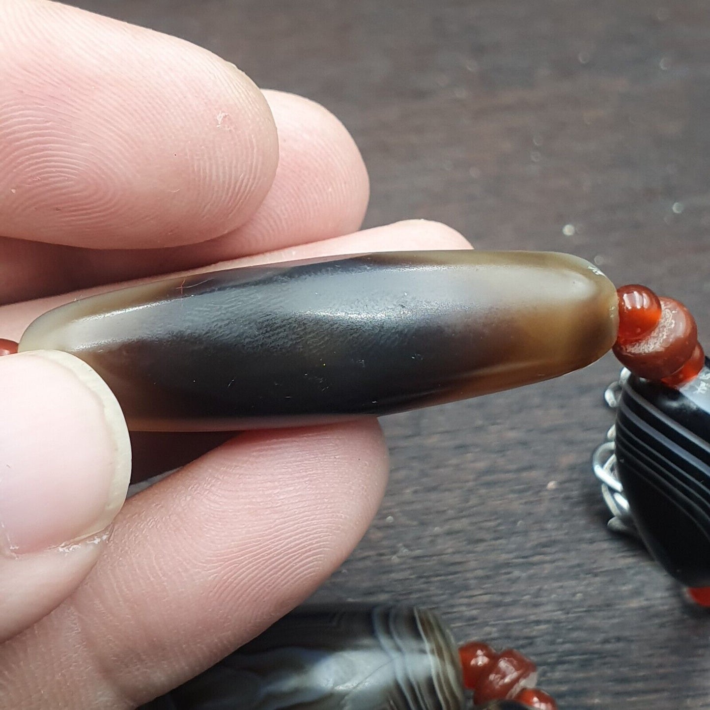 古代喜馬拉雅印度藏紅玉髓瑪瑙蘇里瑪尼珠項鍊馬拉