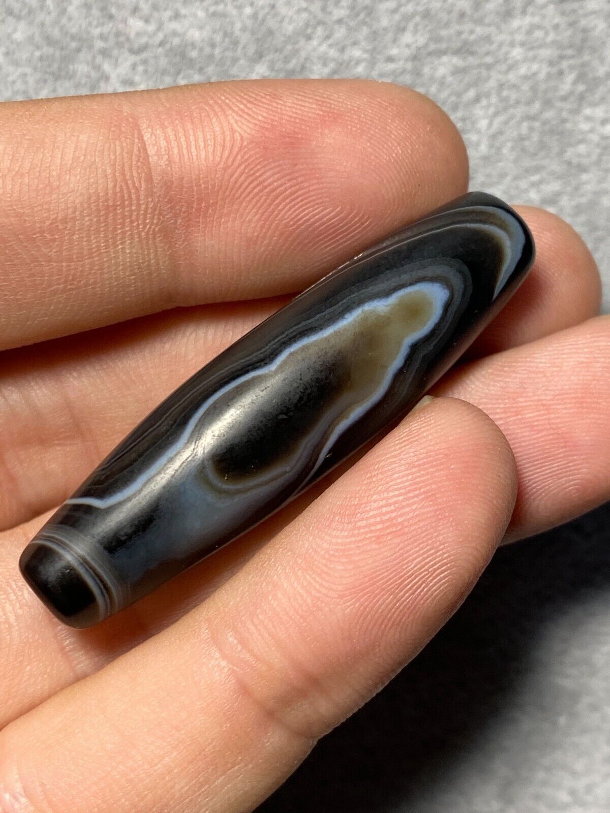 Rare Crystal in Agate Old Himalayan Indo Tibetan Nepal Antique Dzi Bead B#360