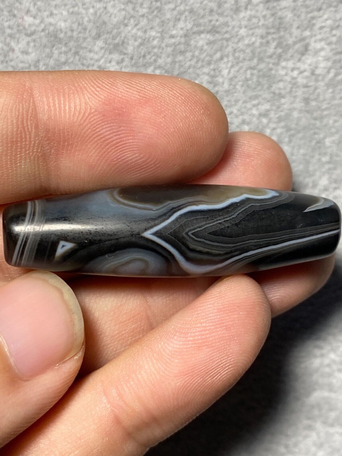 Rare Crystal in Agate Old Himalayan Indo Tibetan Nepal Antique Dzi Bead B#360