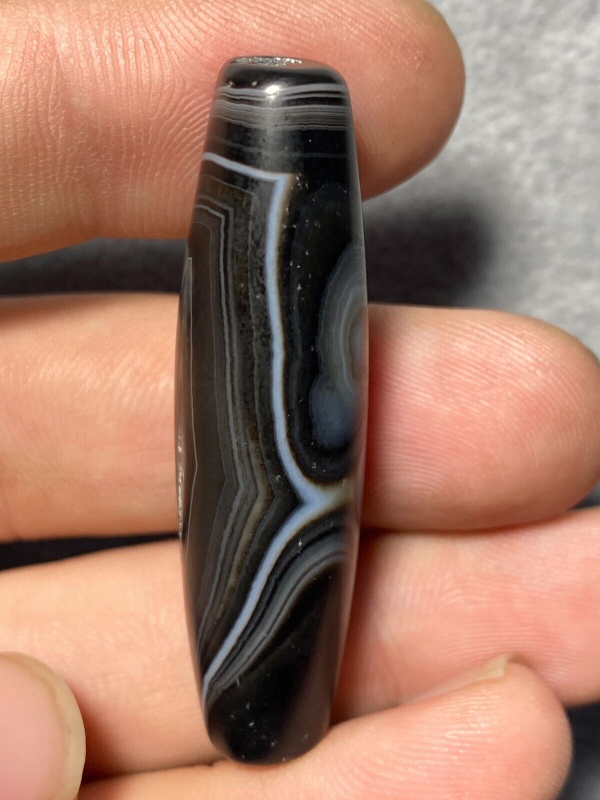 Rare Crystal in Agate Old Himalayan Indo Tibetan Nepal Antique Dzi Bead B#360