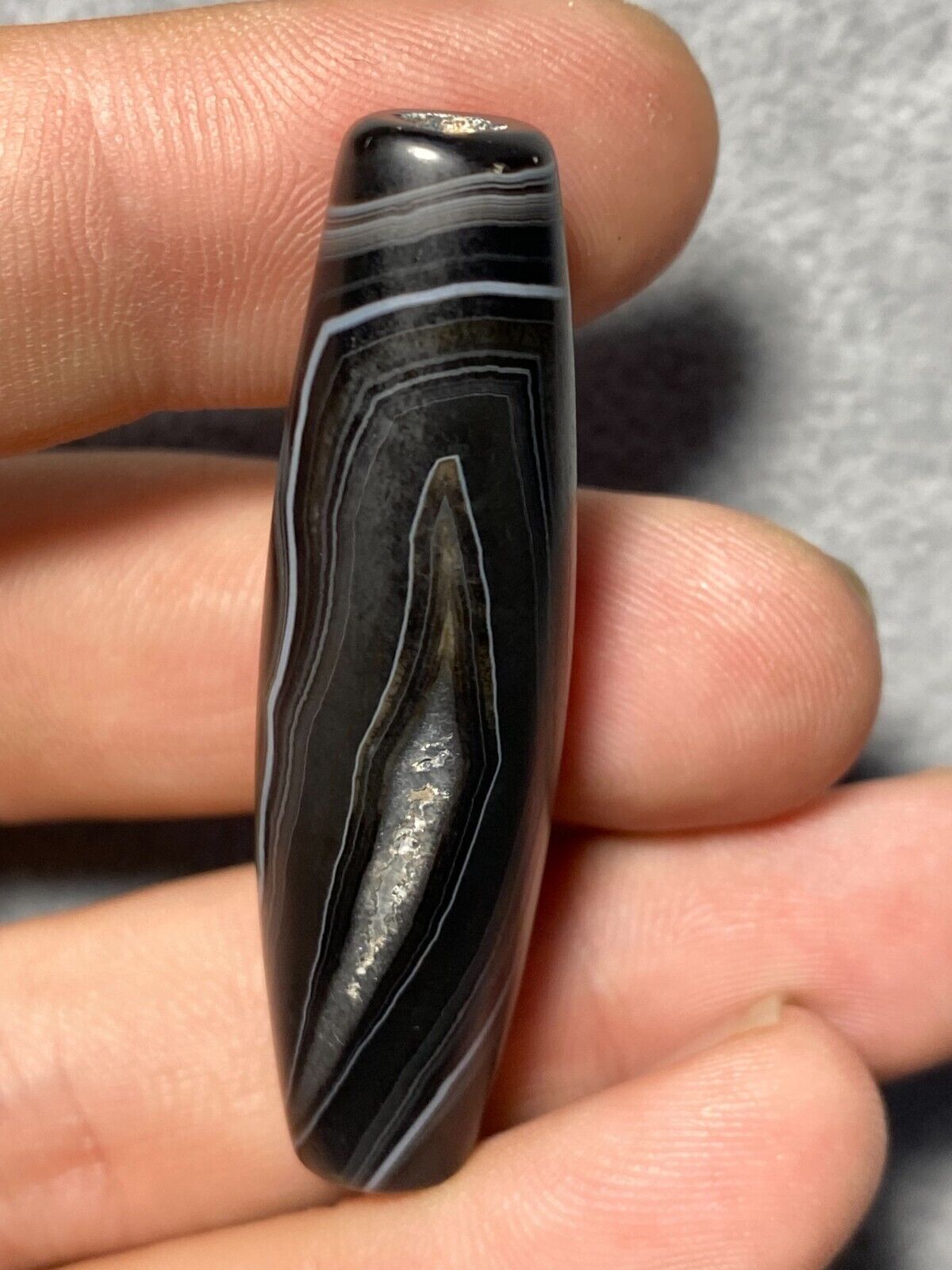 Rare Crystal in Agate Old Himalayan Indo Tibetan Nepal Antique Dzi Bead B#360
