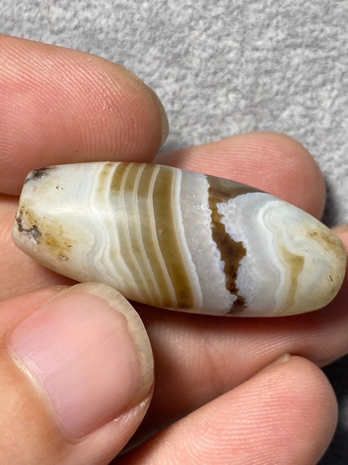 Rare Crystal in Agate Old Himalayan Indo Tibetan Nepal Antique Dzi Bead B#360