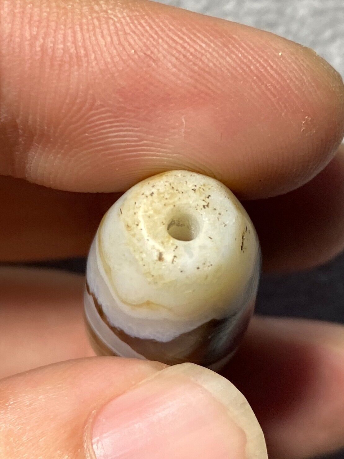 Rare Crystal in Agate Old Himalayan Indo Tibetan Nepal Antique Dzi Bead B#360