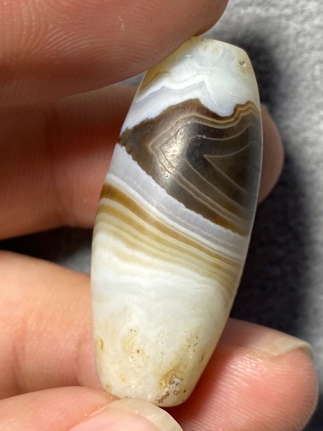 Rare Crystal in Agate Old Himalayan Indo Tibetan Nepal Antique Dzi Bead B#360