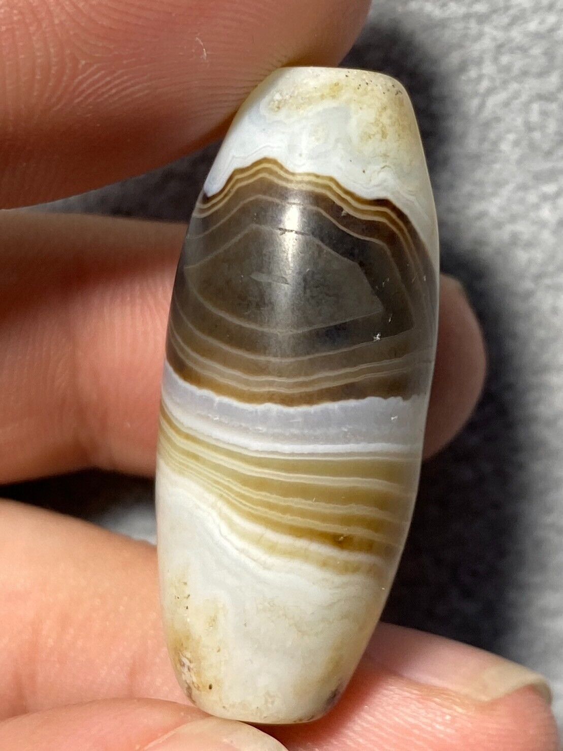 Rare Crystal in Agate Old Himalayan Indo Tibetan Nepal Antique Dzi Bead B#360