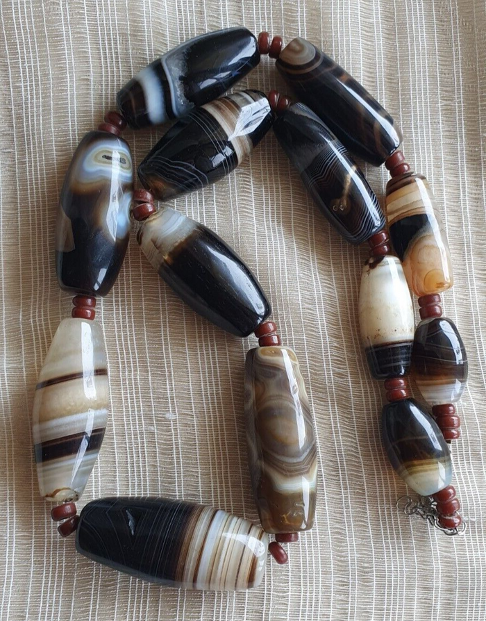 Unique Pattern African Middle Eastern Eye Agate Sulimani Beads Necklace Mala