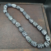 East Oasis Vintage Feather Pattern Glass Bead Strand with Handmade Fancy Beads
