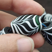 East Oasis Vintage Feather Pattern Glass Bead Strand with Handmade Fancy Beads