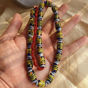 East Oasis Vintage Blue Feather Pattern Glass Bead Long Necklace, 20x10mm Beads