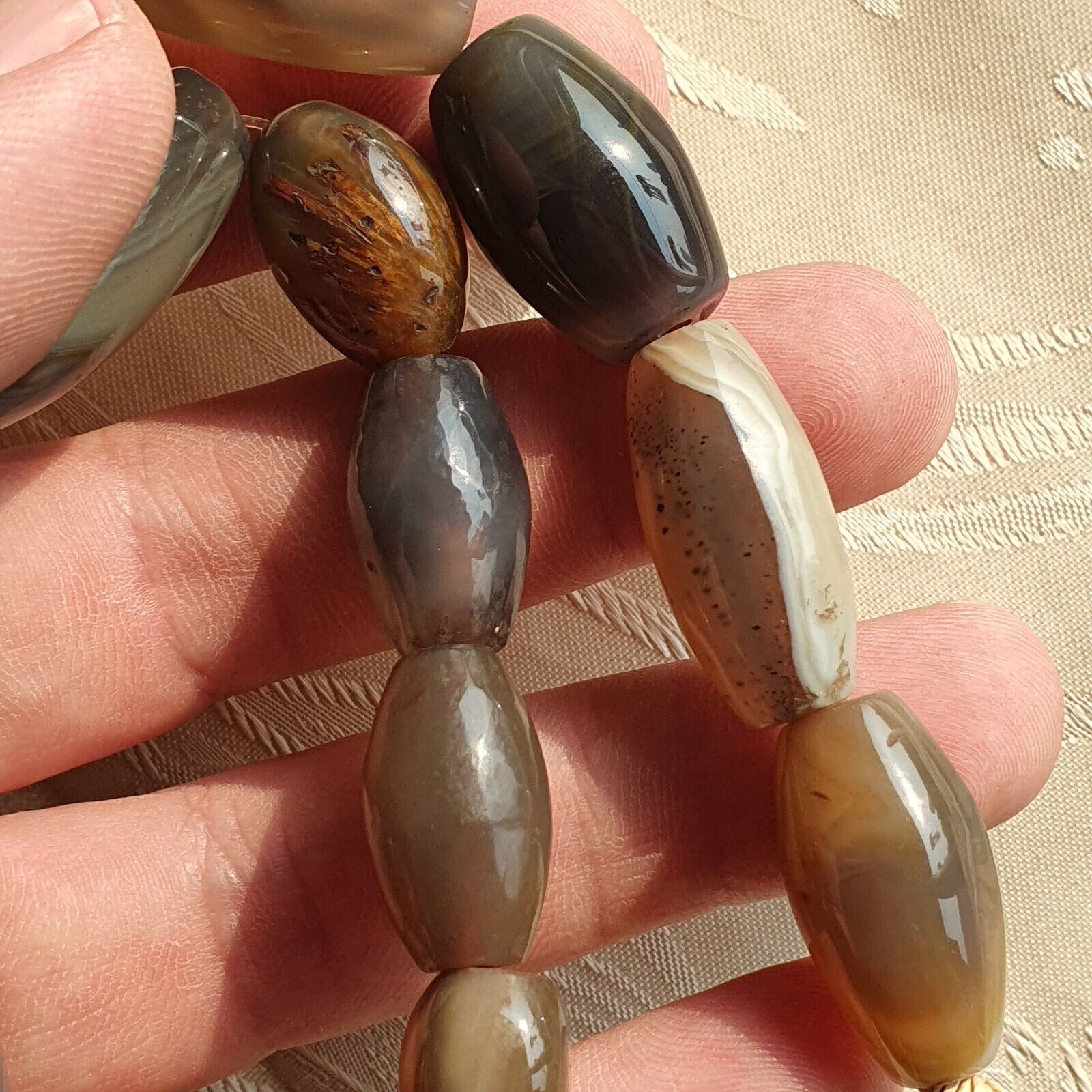 Antique Old African Agate Beads Grey Agate stone bead Necklace
