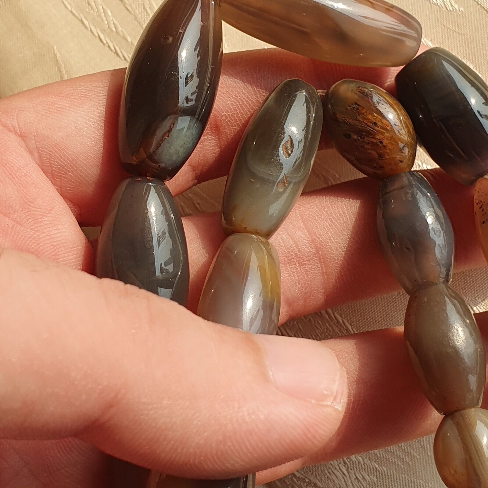 Antique Old African Agate Beads Grey Agate stone bead Necklace