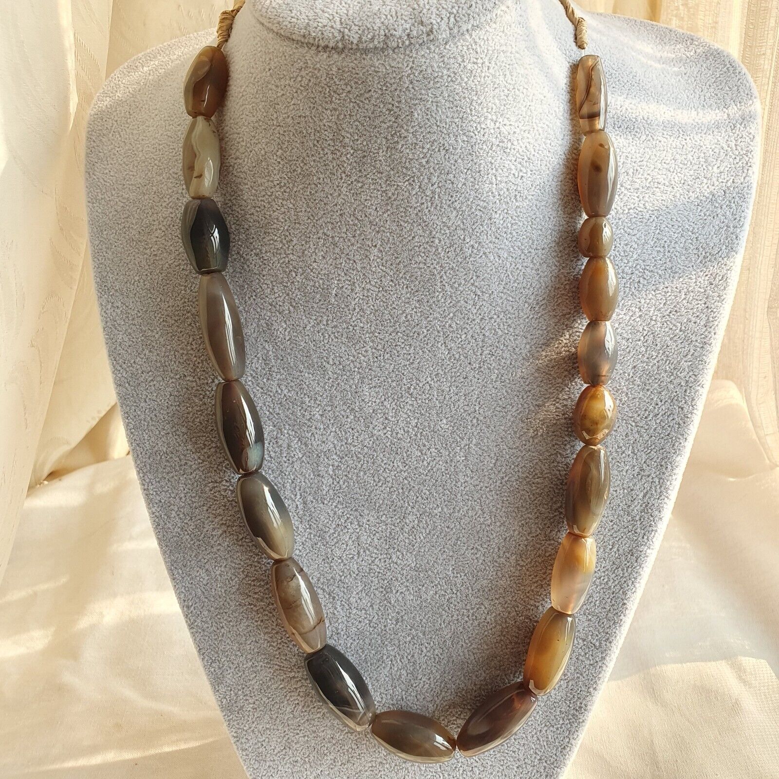 Antique Old African Agate Beads Grey Agate stone bead Necklace