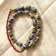East Oasis Vintage Blue Feather Pattern Glass Bead Long Necklace, 20x10mm Beads